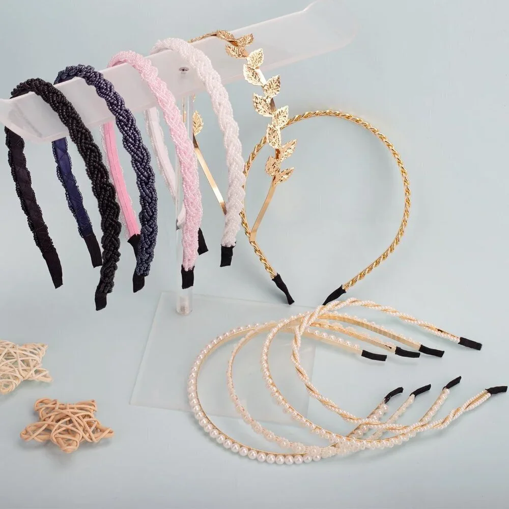 Women Girls Beaded Headbands 10 Pack Pearl Metal Non-Slip Hair Accessories